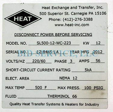 Used Heat Exchange and Transfer SL500-12-WC-223