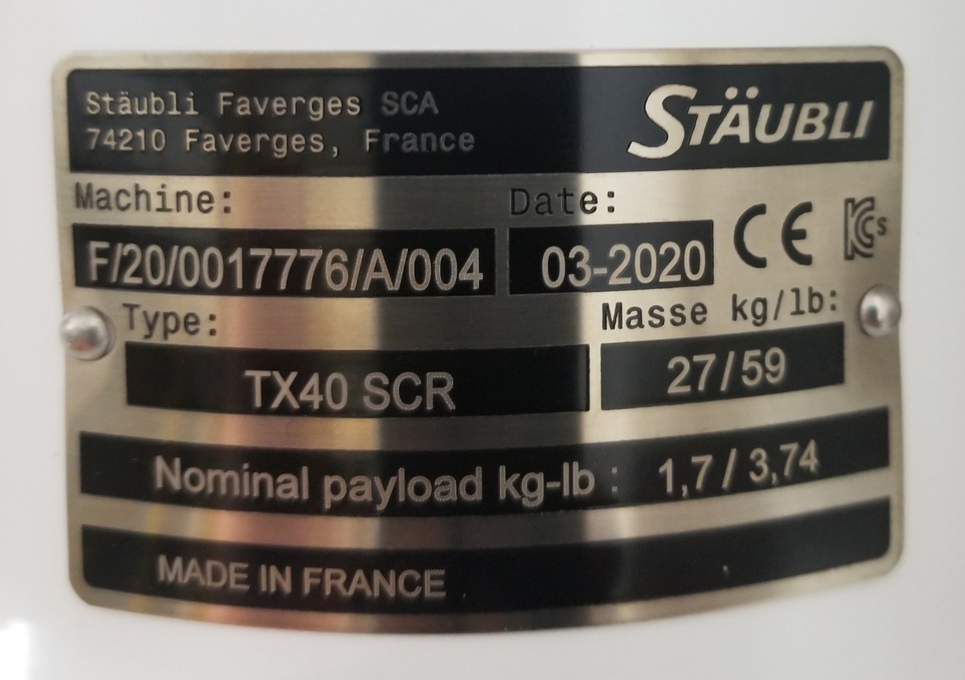 New Staubli TX40-SCR-CS8C Robot with Controller