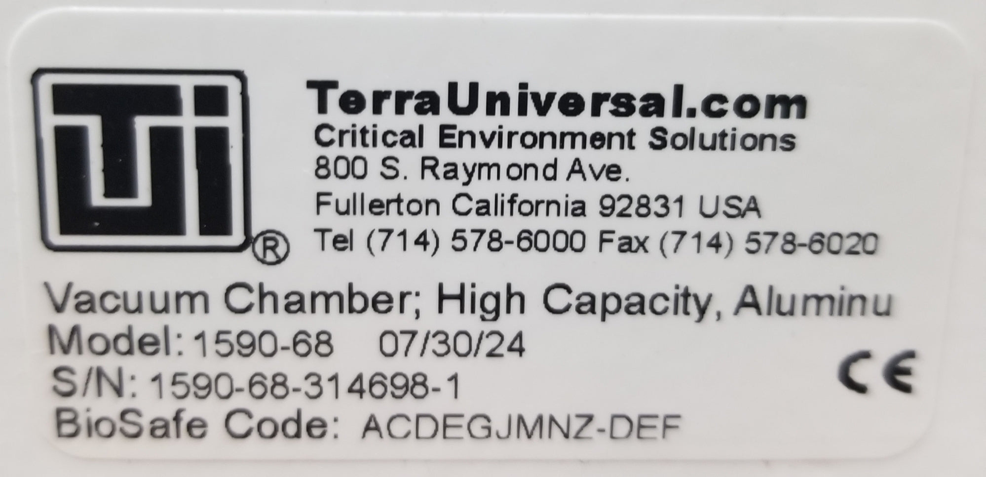 Used Terra Universal 1590-68 High Capacity Vacuum Chamber 35" x 35" x 35"