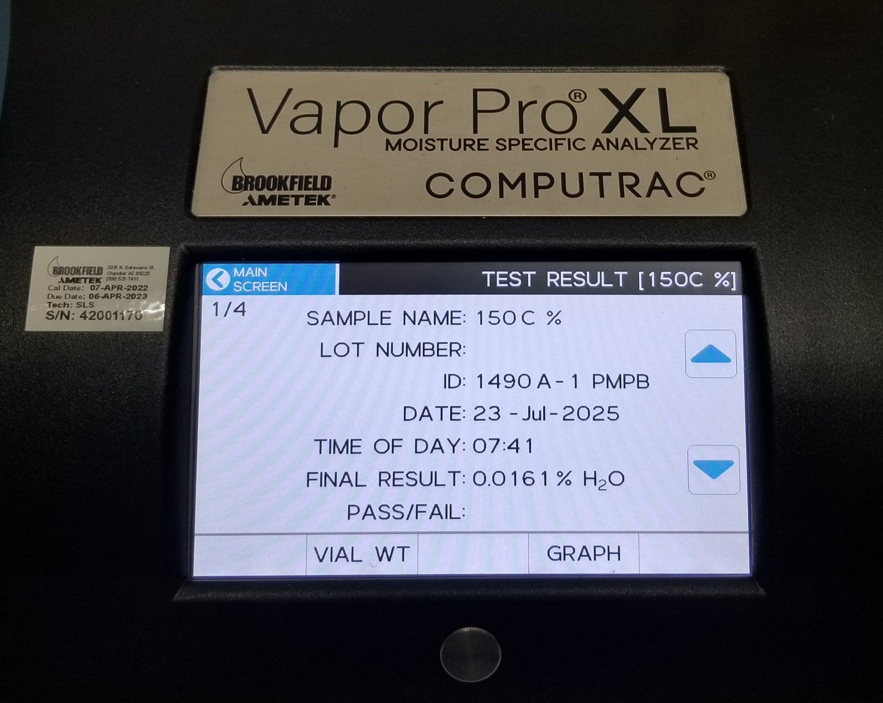 Used Brookfield Ametek Vapor PRO XL Moisture Specific Analyzer