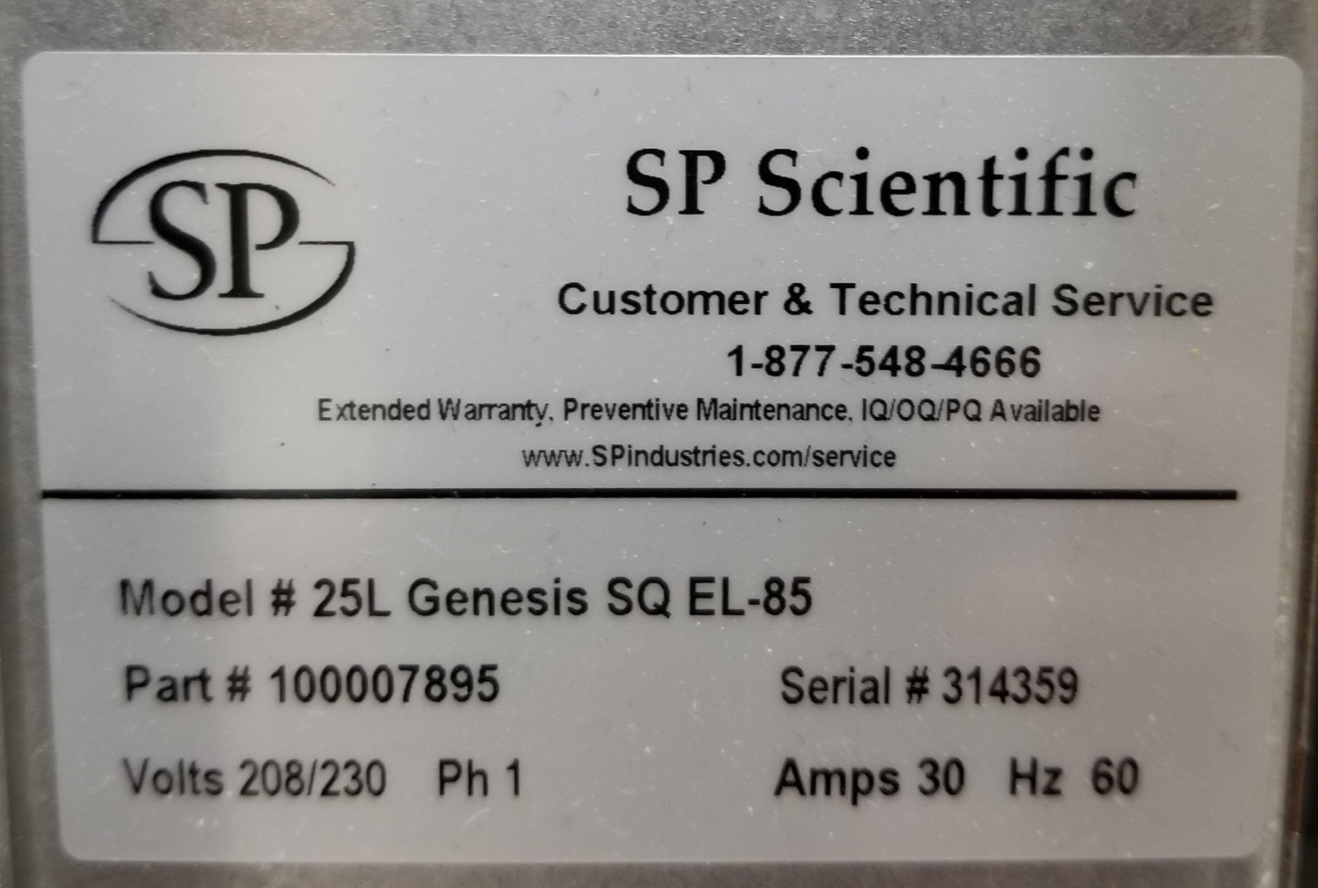 Used SP Scientific Vertis 25L Genesis SQ EL 85 Freeze Dryer