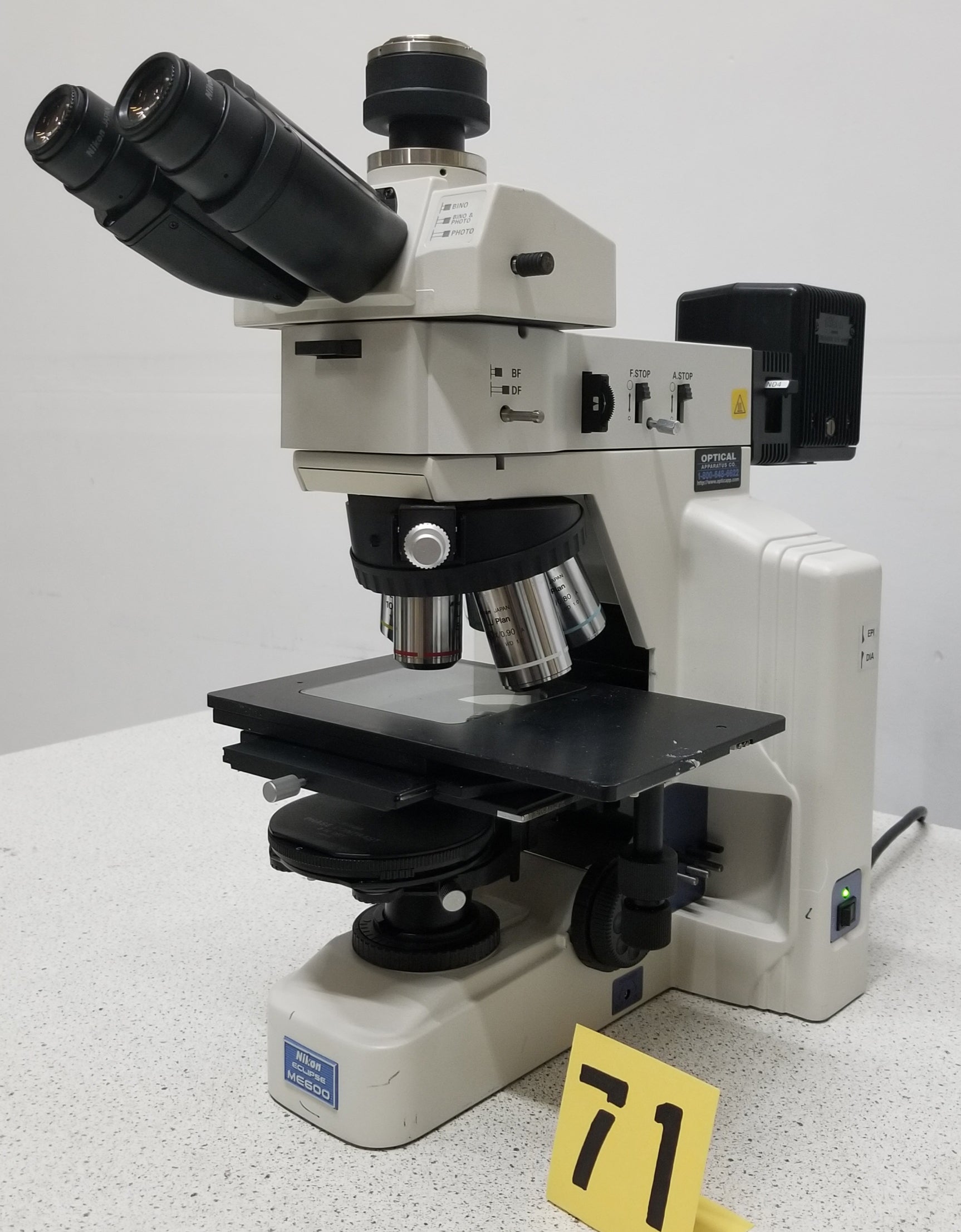Used Nikon Eclipse ME600L BF/DF Microscope with Nomarski Optics and Transmitted and Reflected Illumination