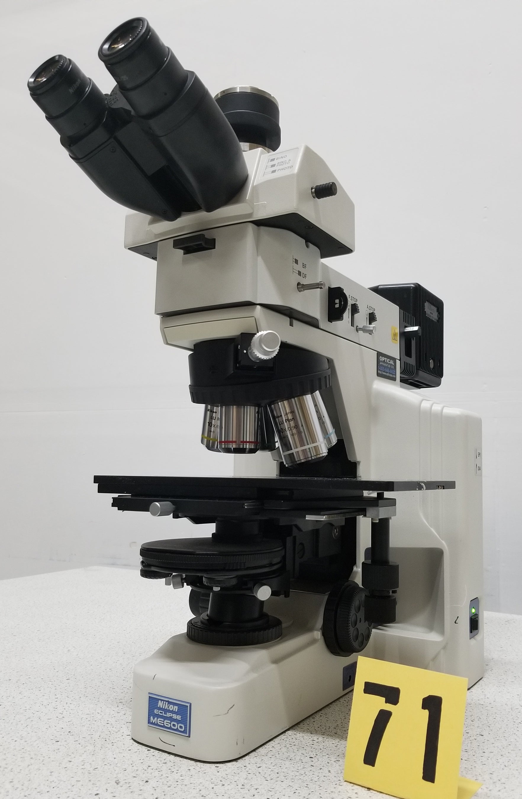 Used Nikon Eclipse ME600L BF/DF Microscope with Nomarski Optics and Transmitted and Reflected Illumination