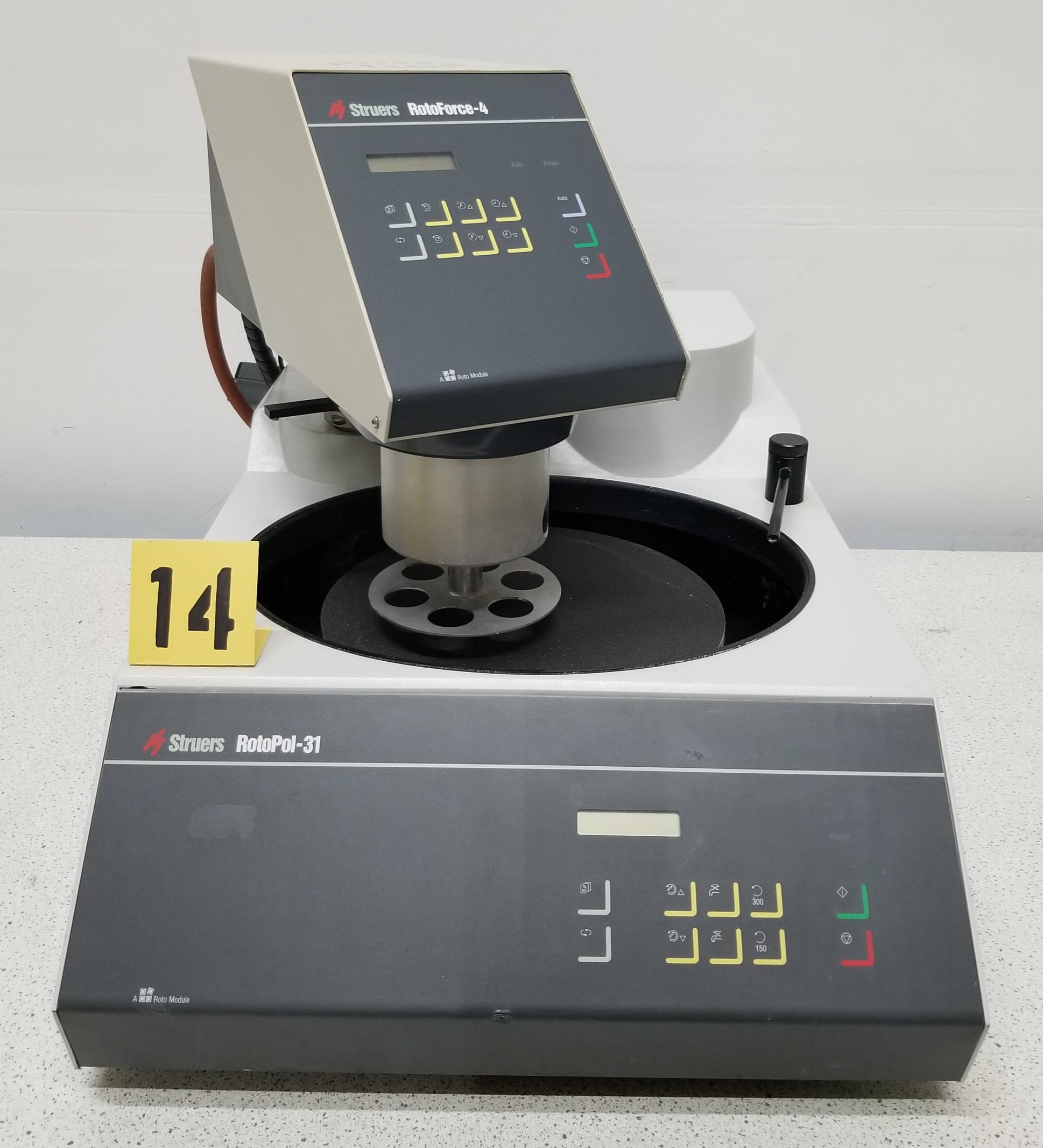 Used Struers ROTOPOL-31 Polisher Grinder Sample Prep System with ROTOFORCE-4 Power Head