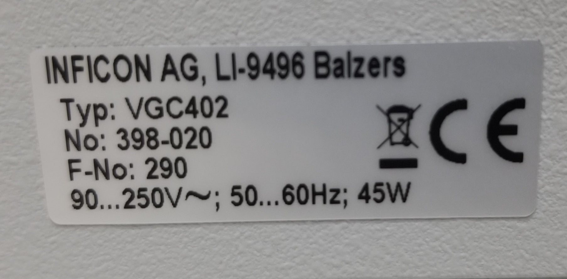 Used Inficon VGC402 Digital Vacuum Gauge controller with PSG500 Pirani Gauge.