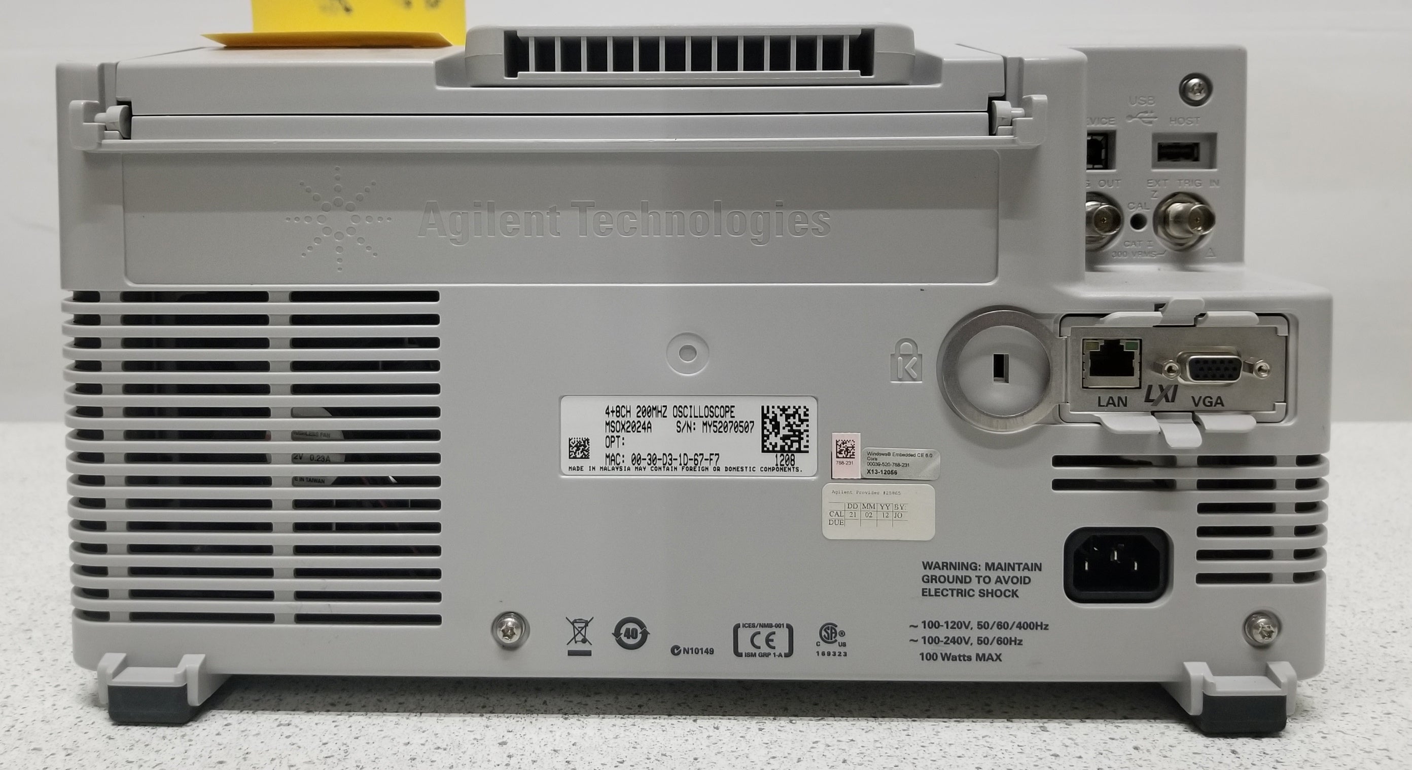 Agilent MSOX2024A Portable Mixed Signal Oscilloscope: 200 MHz, 4 Analog Plus 8 Digital Channels