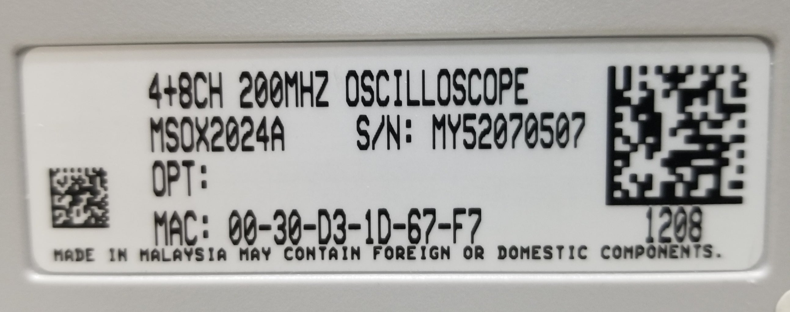 Agilent MSOX2024A Portable Mixed Signal Oscilloscope: 200 MHz, 4 Analog Plus 8 Digital Channels