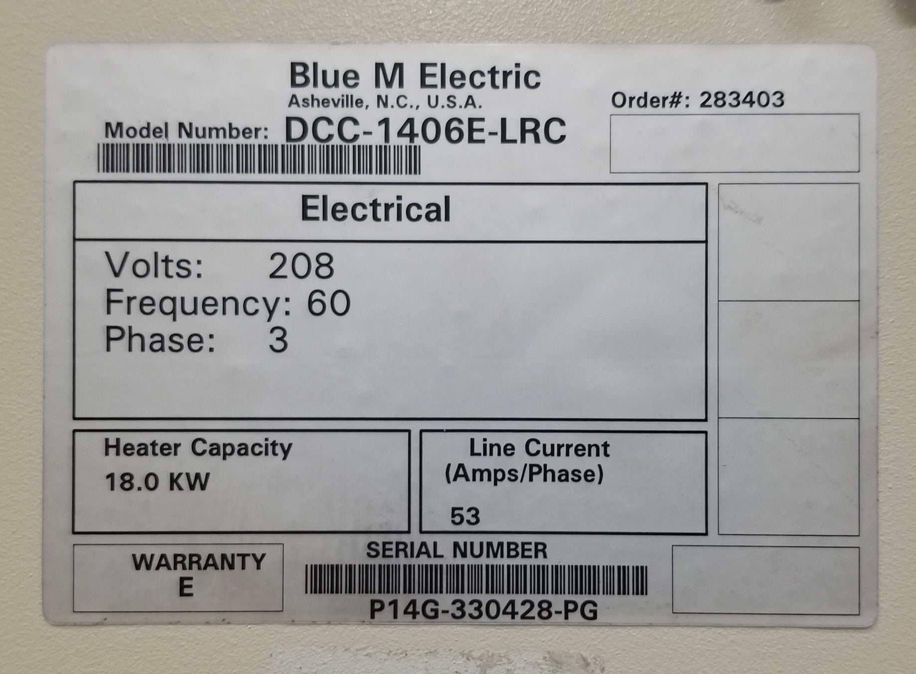 Used Blue M DCC-1406E-LCR Large Clean Room Oven