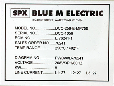 Used Blue M DCC-256-E-MP750 Clean Room Oven.